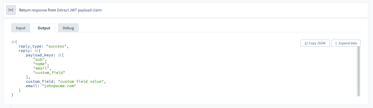 JWT payload claims parsed at runtime
