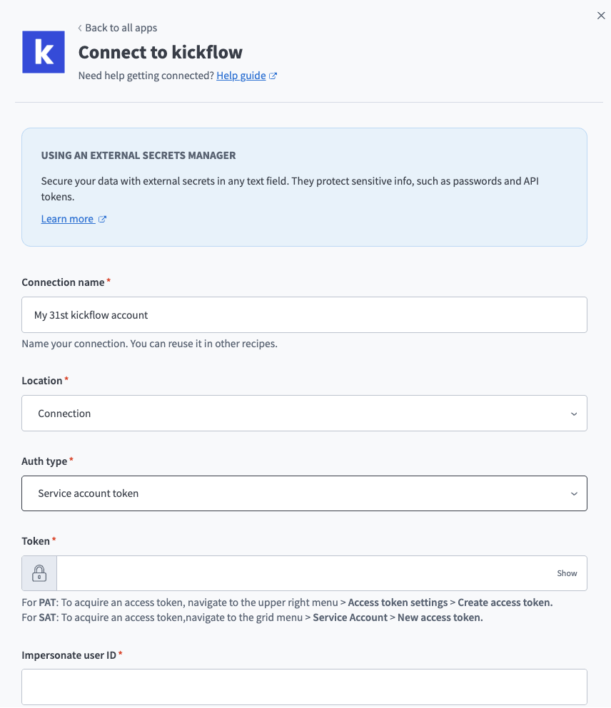 Create a Kickflow connection.