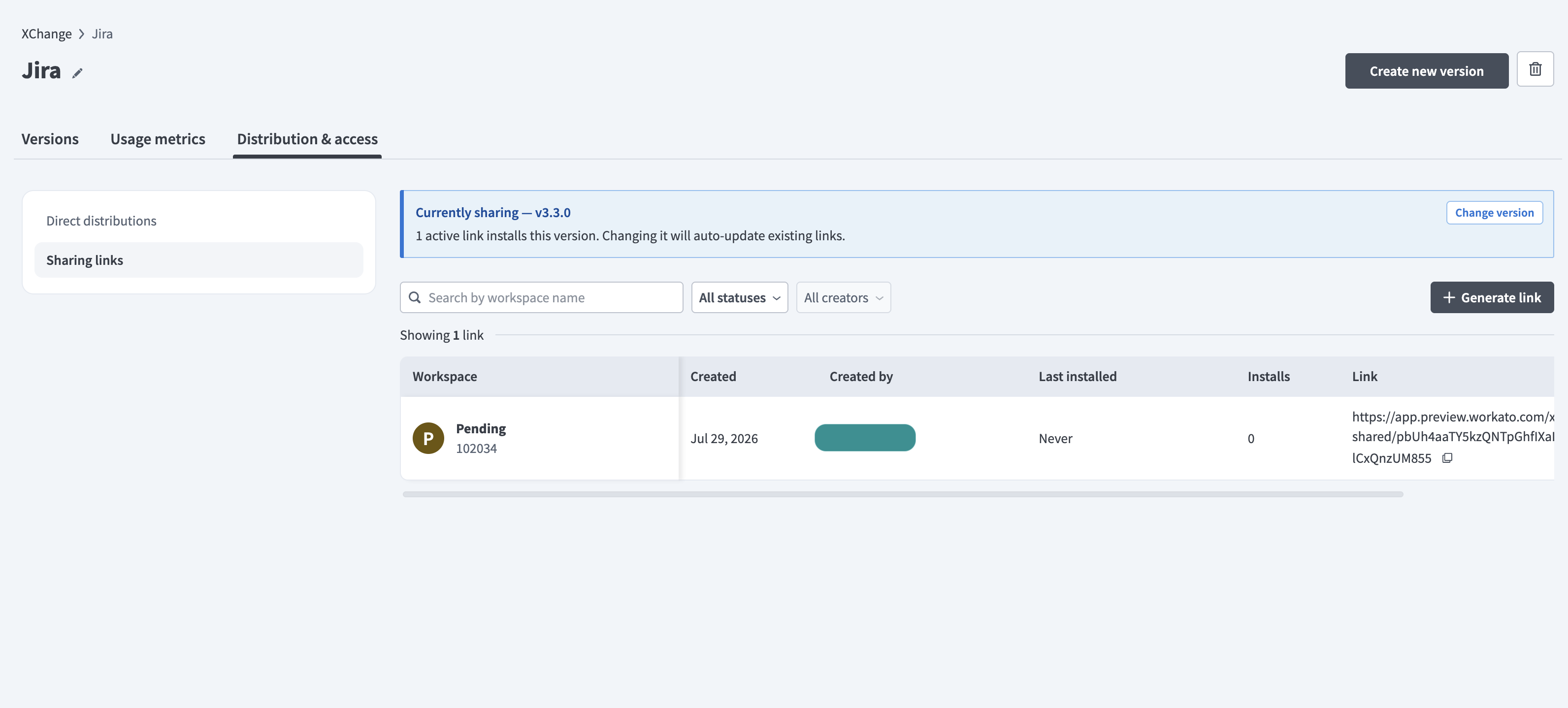 Manage sharing links
