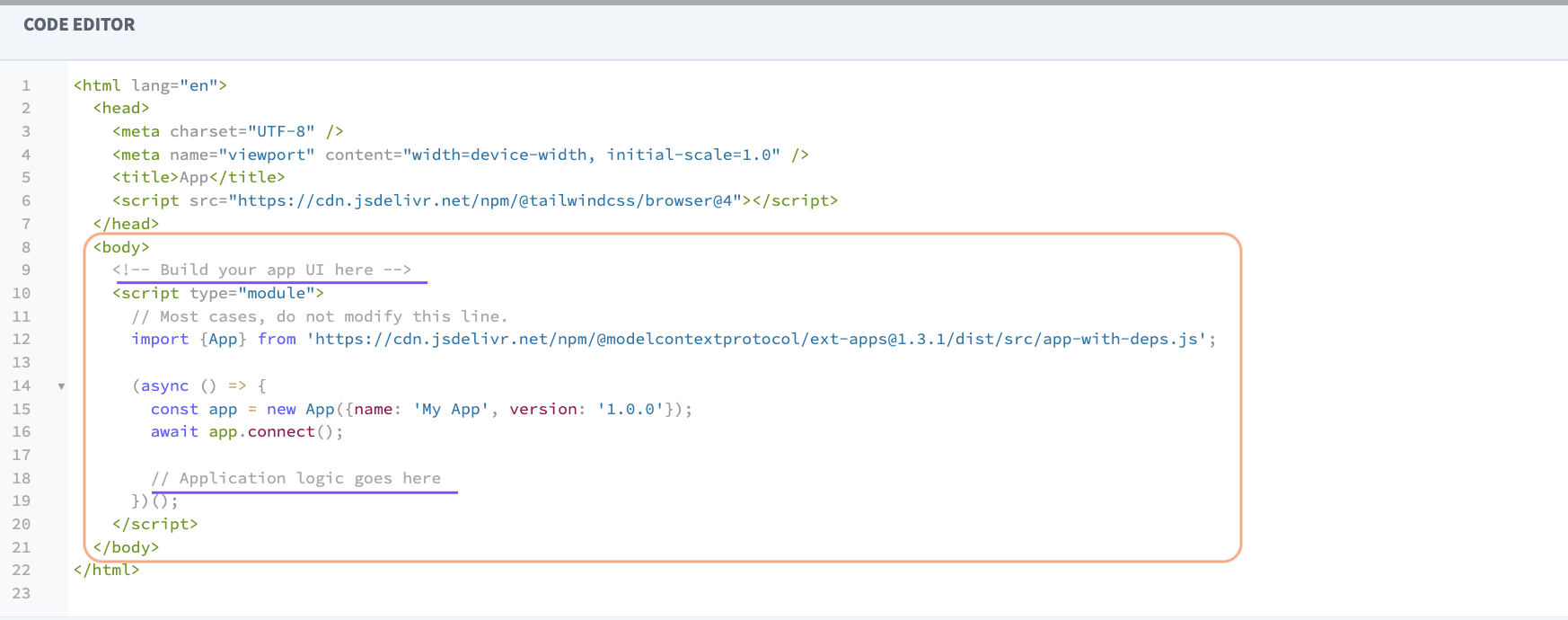 Add your application logic to the code editor