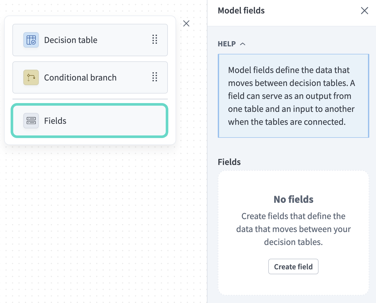The Fields sidebar