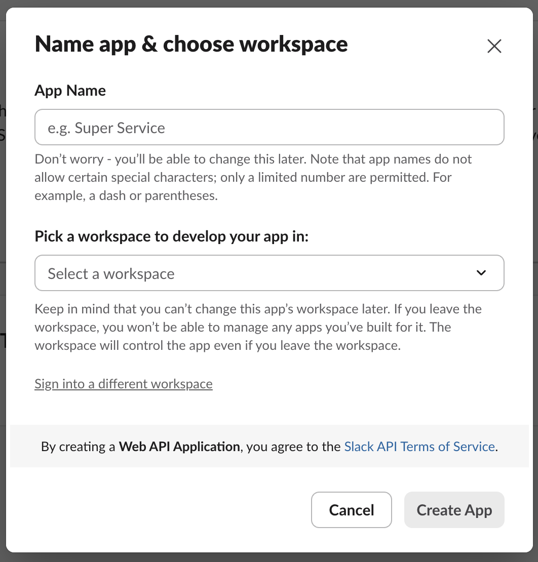 Name app and choose workspace