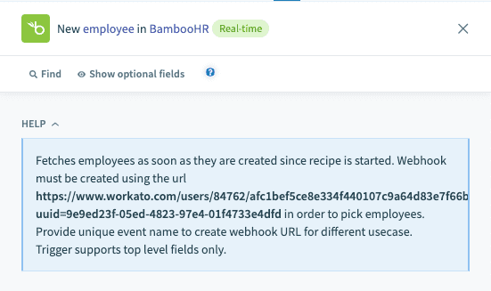 Retrieve Workato webhook endpoint URL
