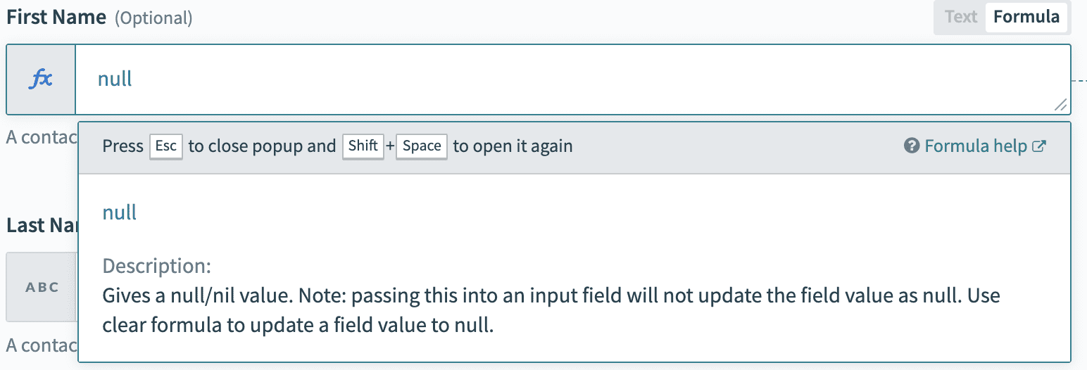 入力項目の null formula