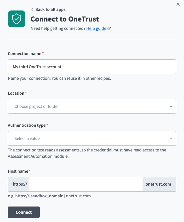 OneTrust connection setup