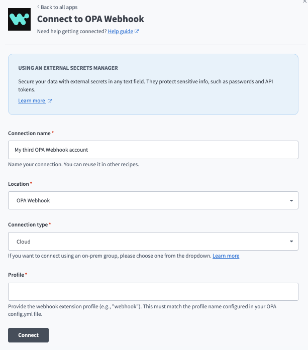 OPA Webhook connection