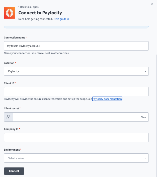 Paylocity connection setup