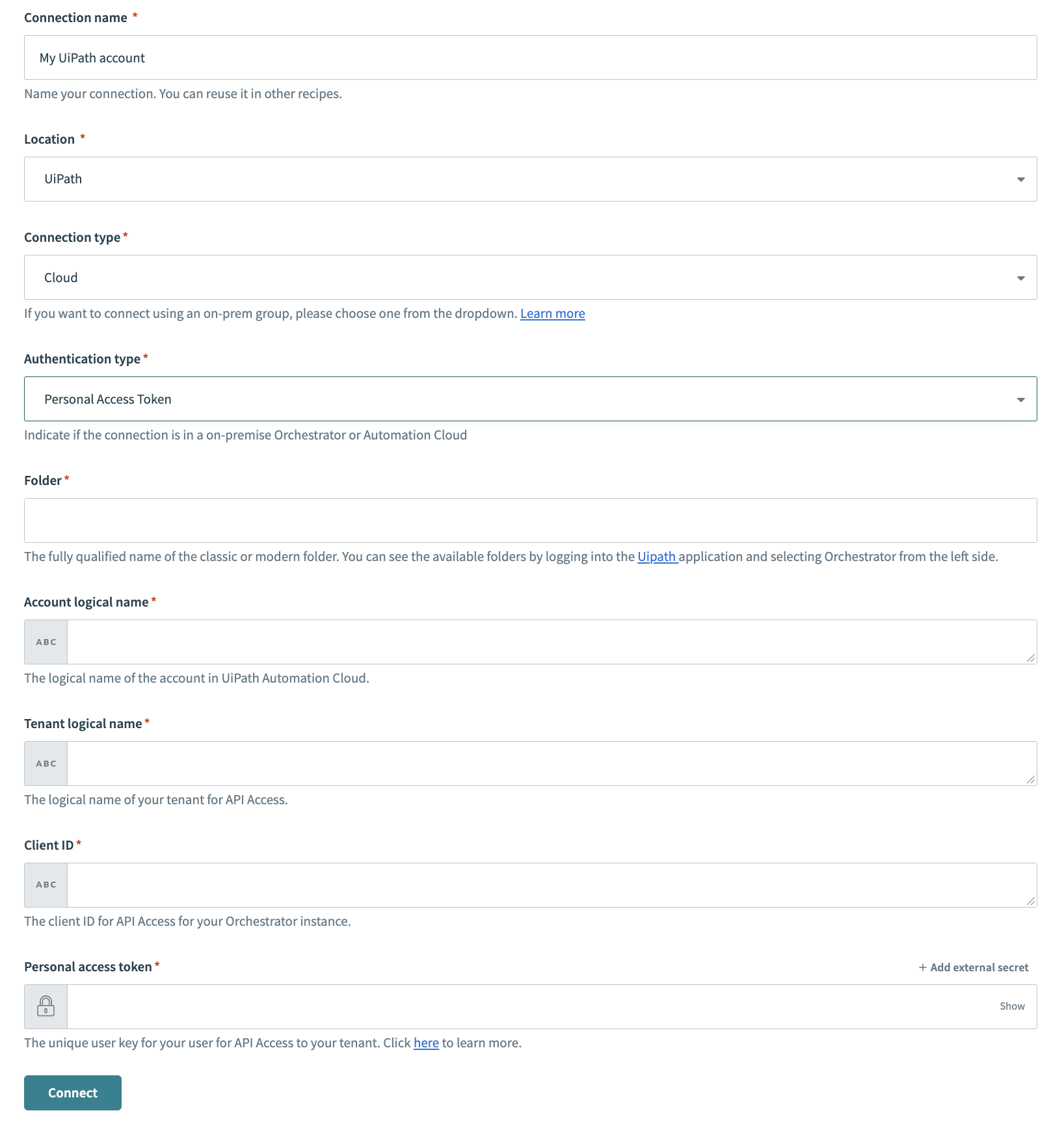 UiPath Personal access token