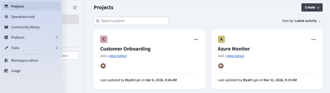 The Projects page