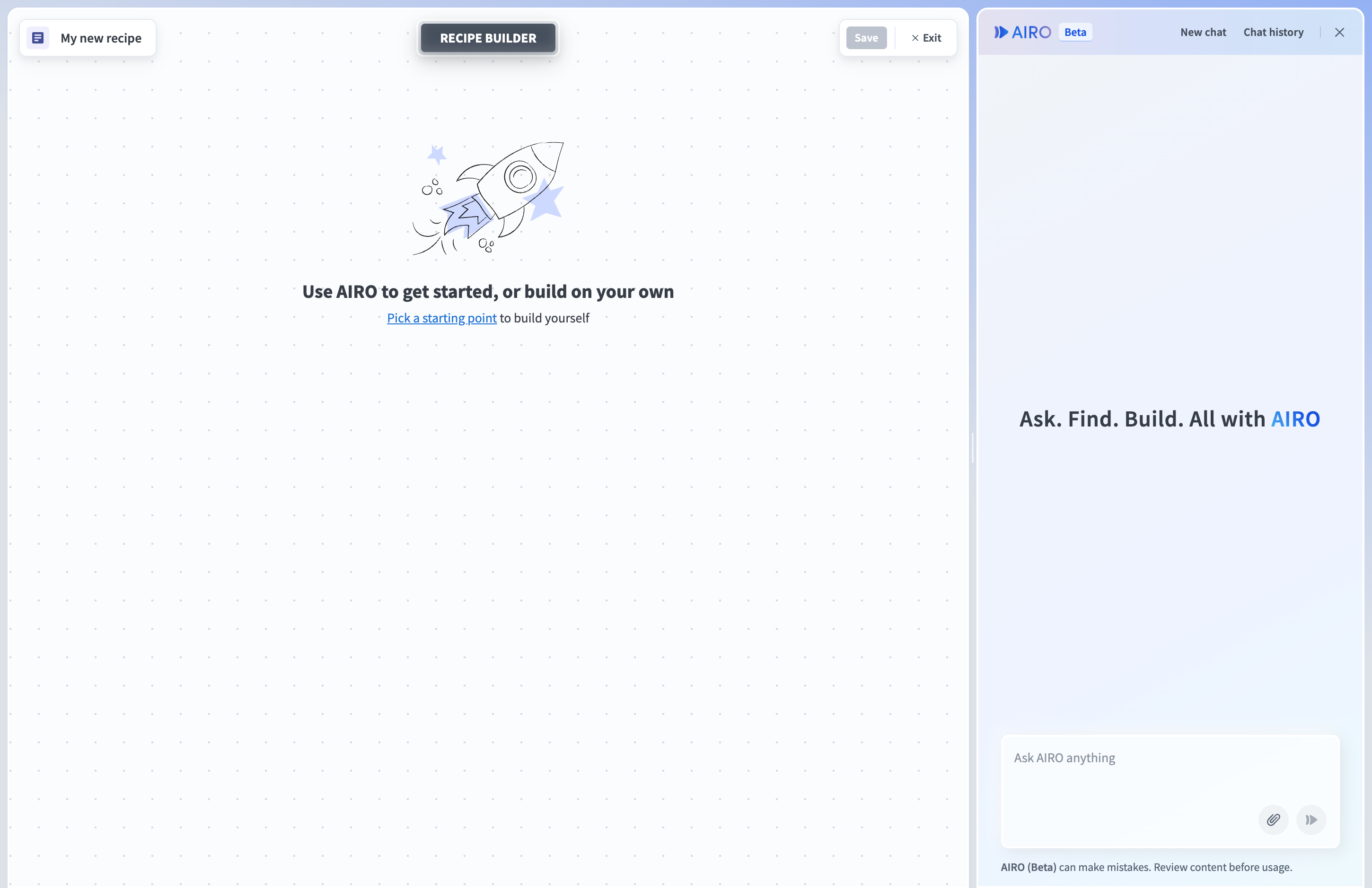 The recipe editor with the AIRO panel open