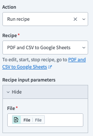 Recipe input parameters