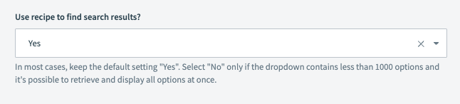 Set use recipe to find search results to Yes