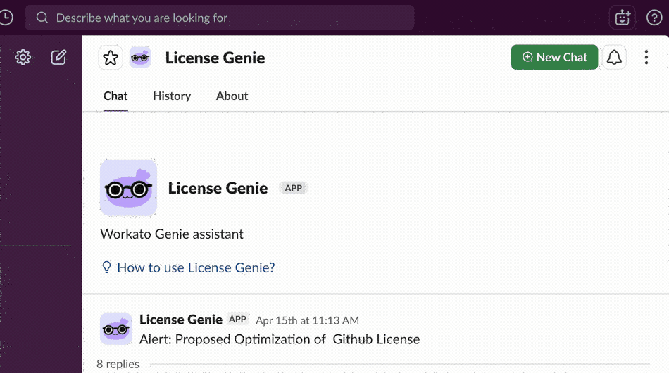 Animated walkthrough showing a user rejecting a license optimization request in License Genie, triggering escalation to the manager