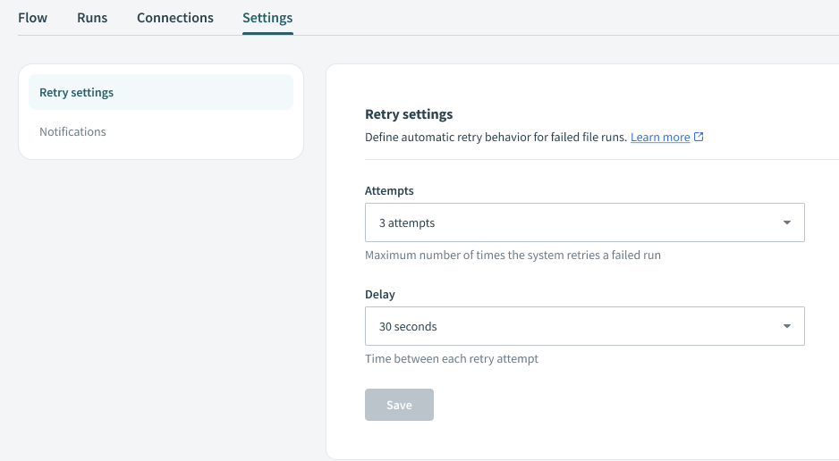 Retry settings