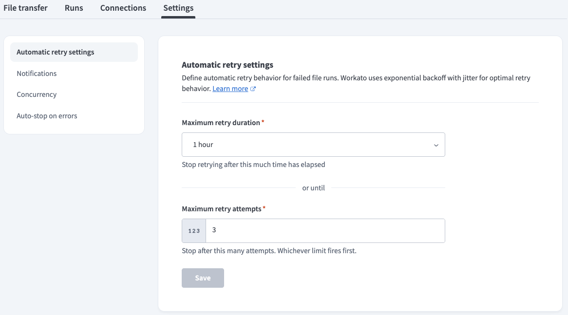 Retry settings