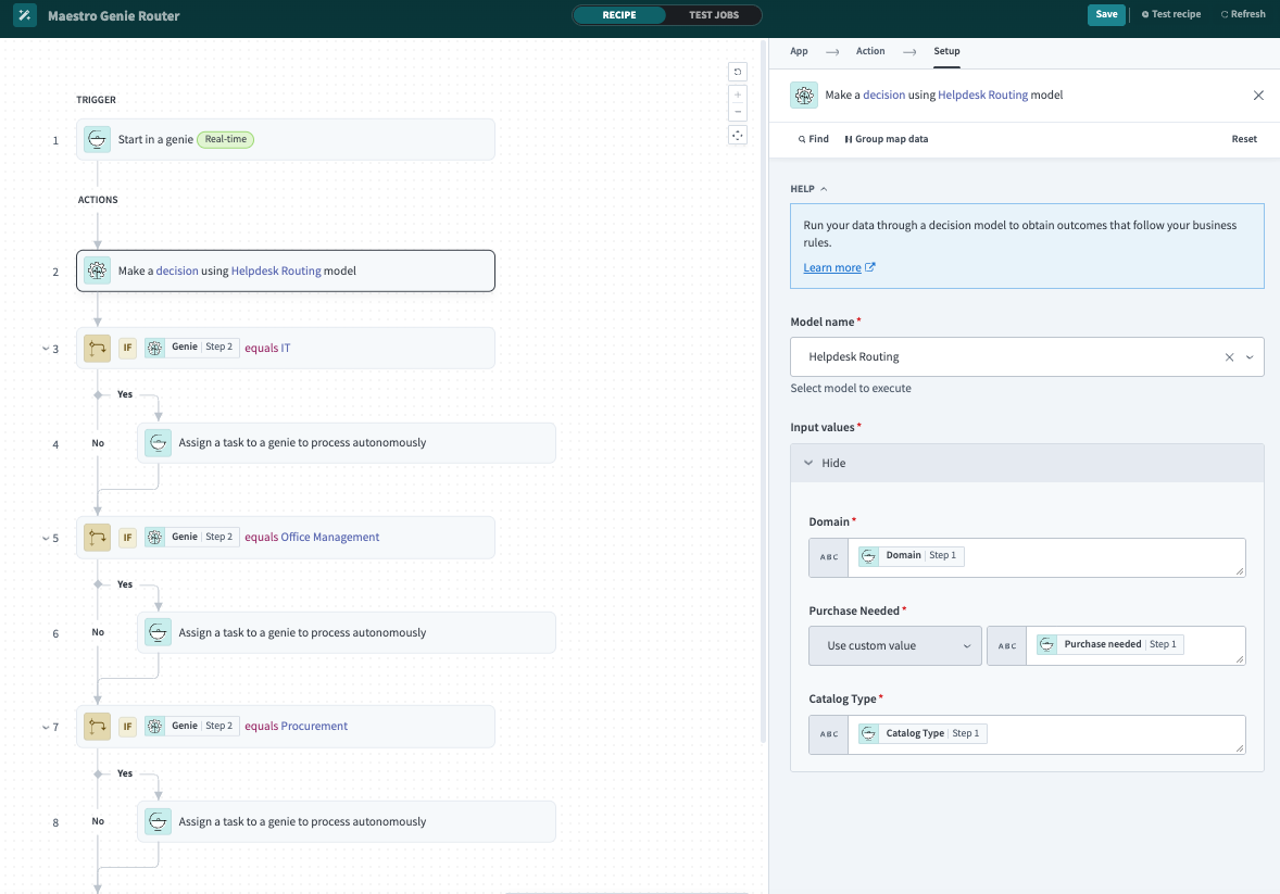 Map datapills to routing decision model inputs