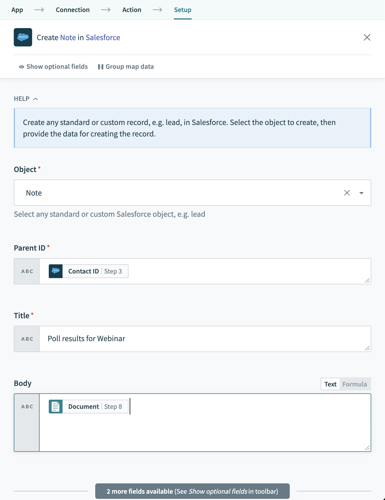 Salesforce へのメモのプッシュ