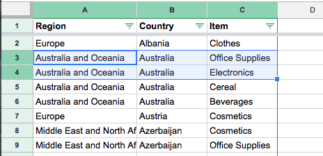 Cells A3 and A4 are correctly updated