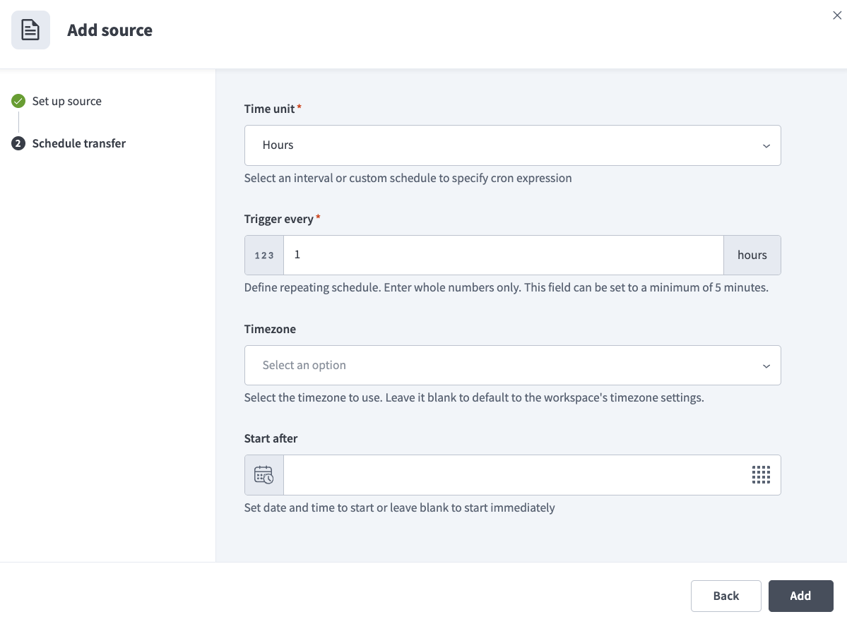 The Schedule transfer page