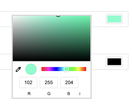 Enter the color hex code or click the color box to enter RBG values