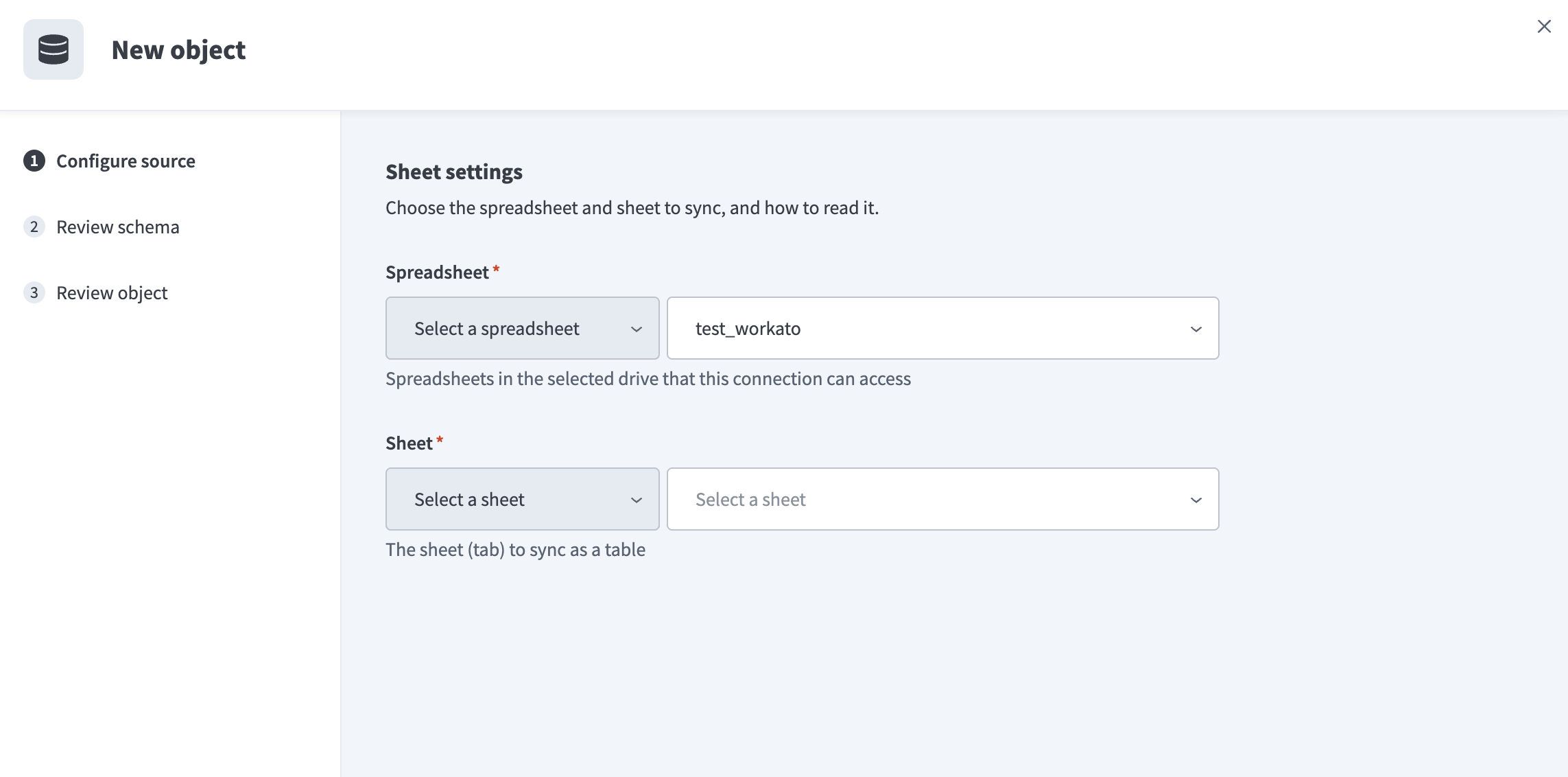 Select a sheet from the list