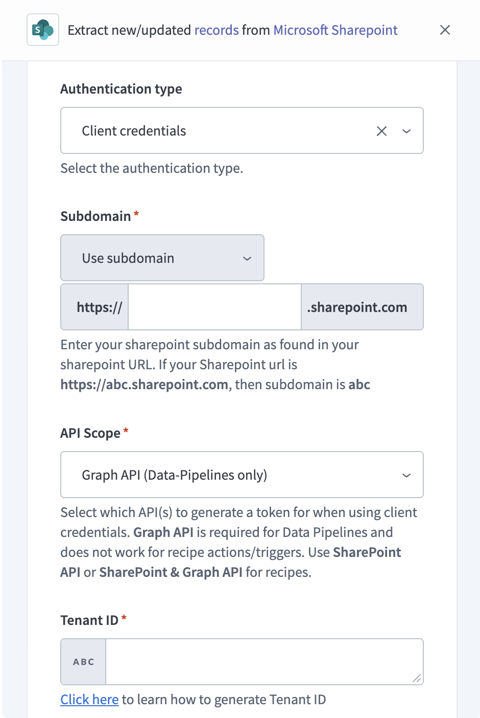 Select the Graph API (Data-Pipelines only) API scope