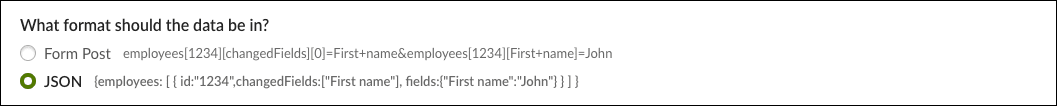 JSON 形式を選択する