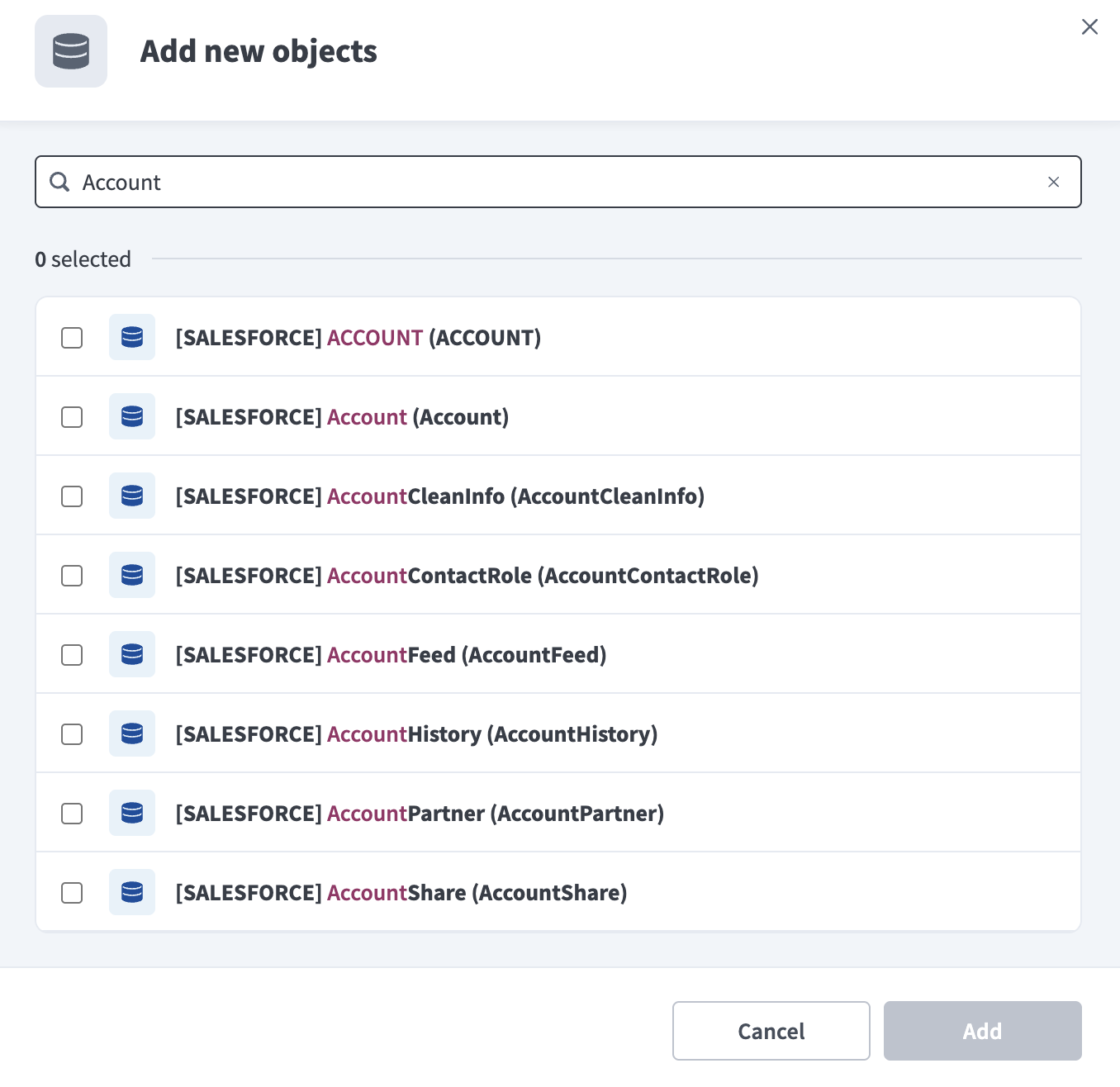 Select Snowflake objects