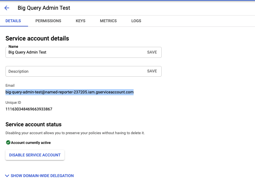 Retrieve your GCP Project service account email
