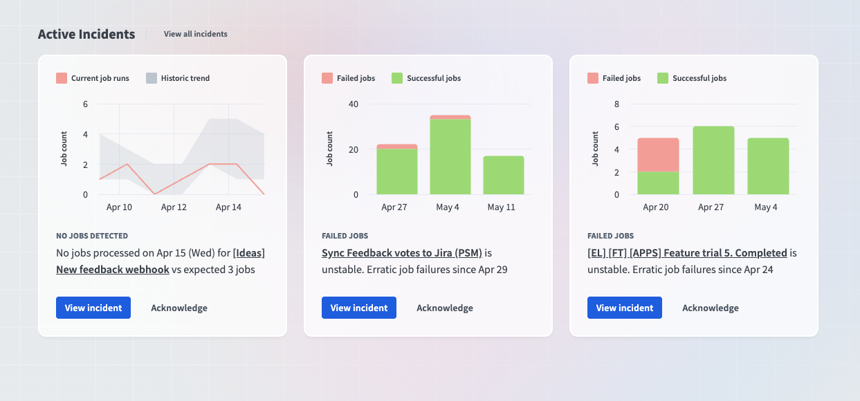 Active incidents on homepage