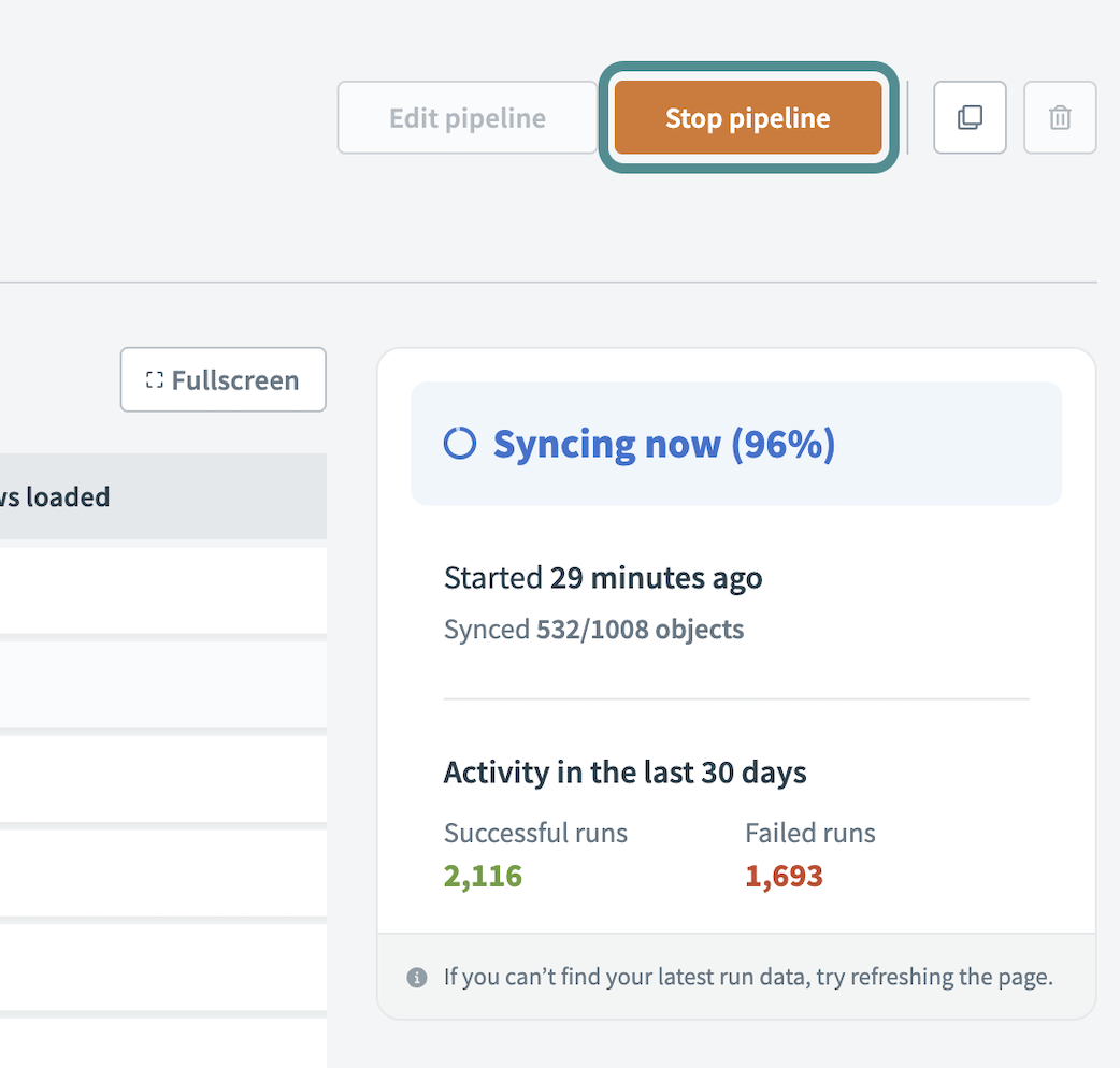Stop data pipeline