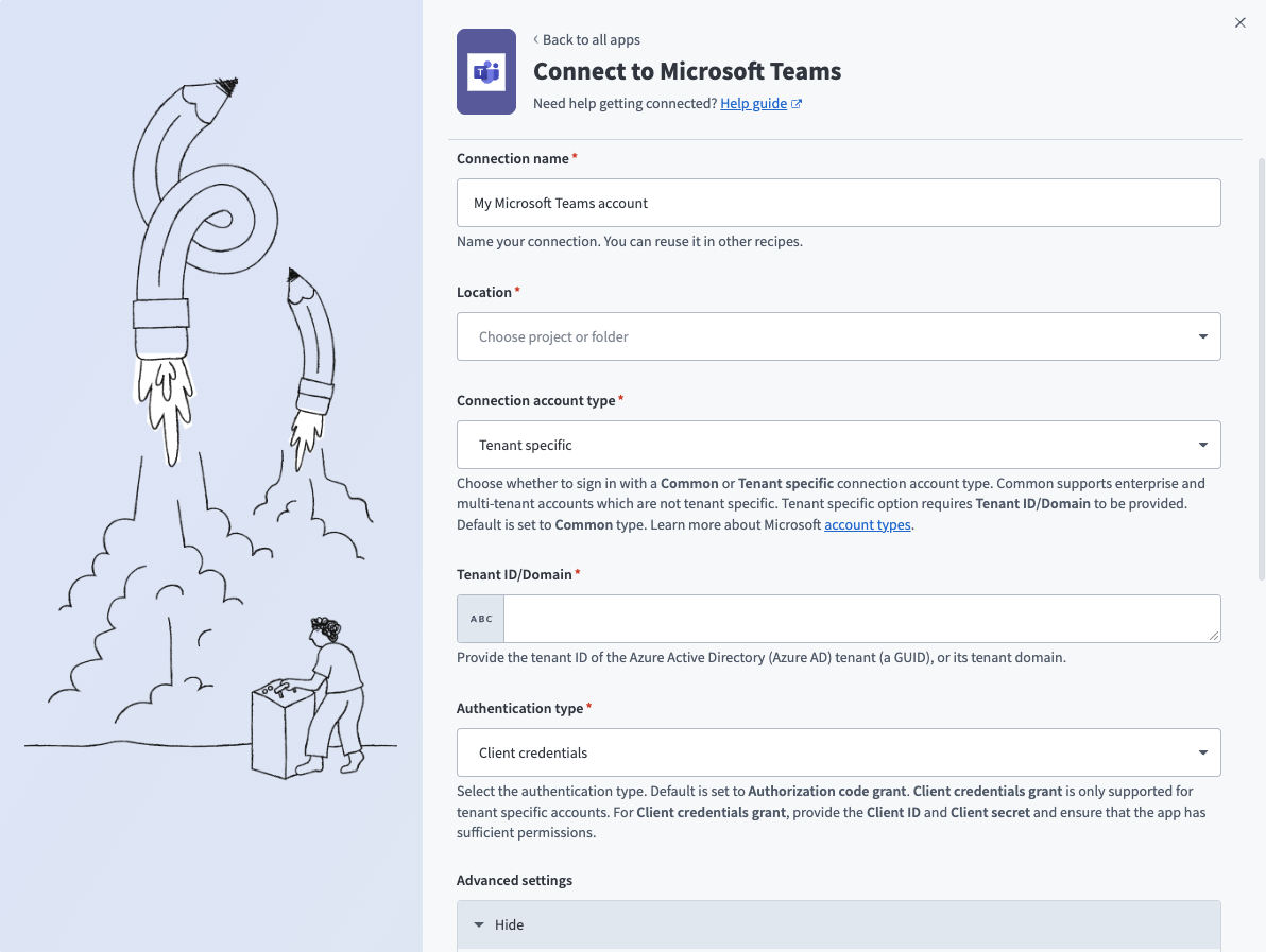 Microsoft Teams Tenant specific connection account type setup