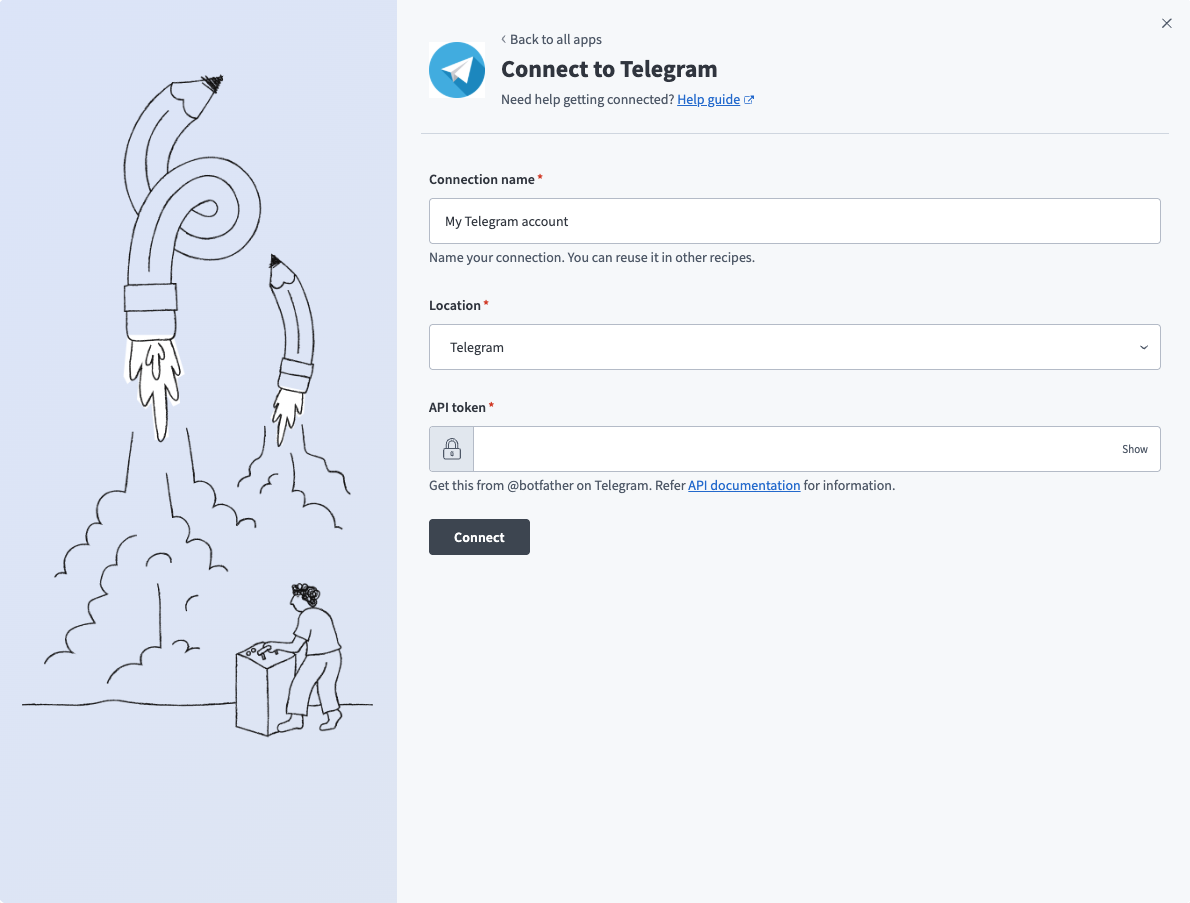 Connect to Telegram dialog details