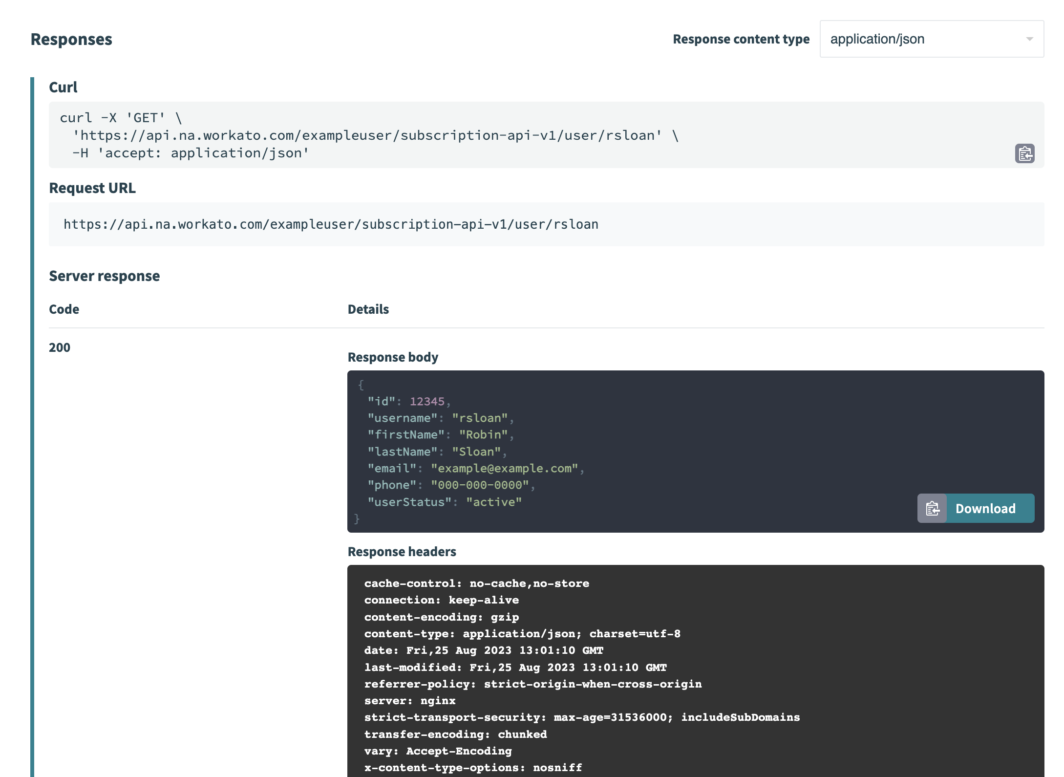 テストのレスポンス