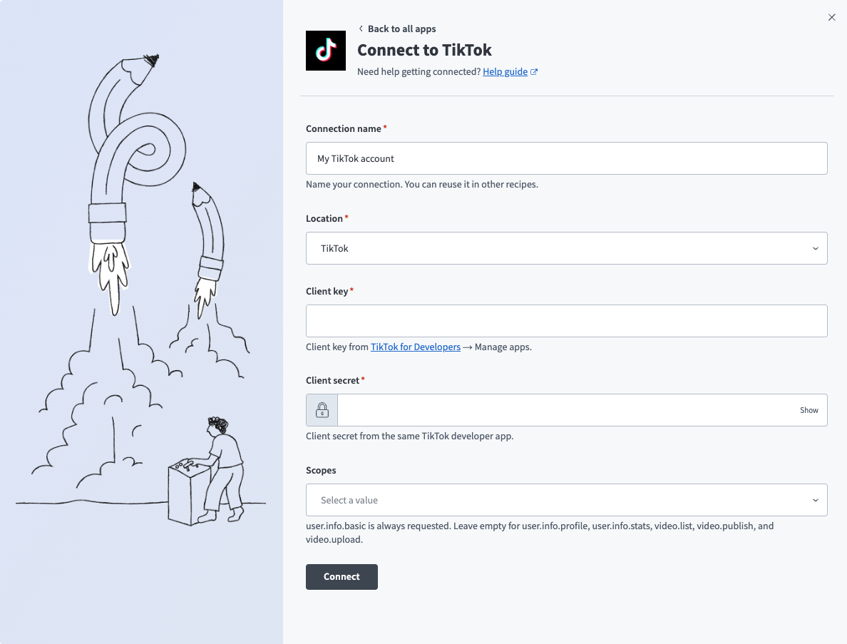 TikTok connection setup