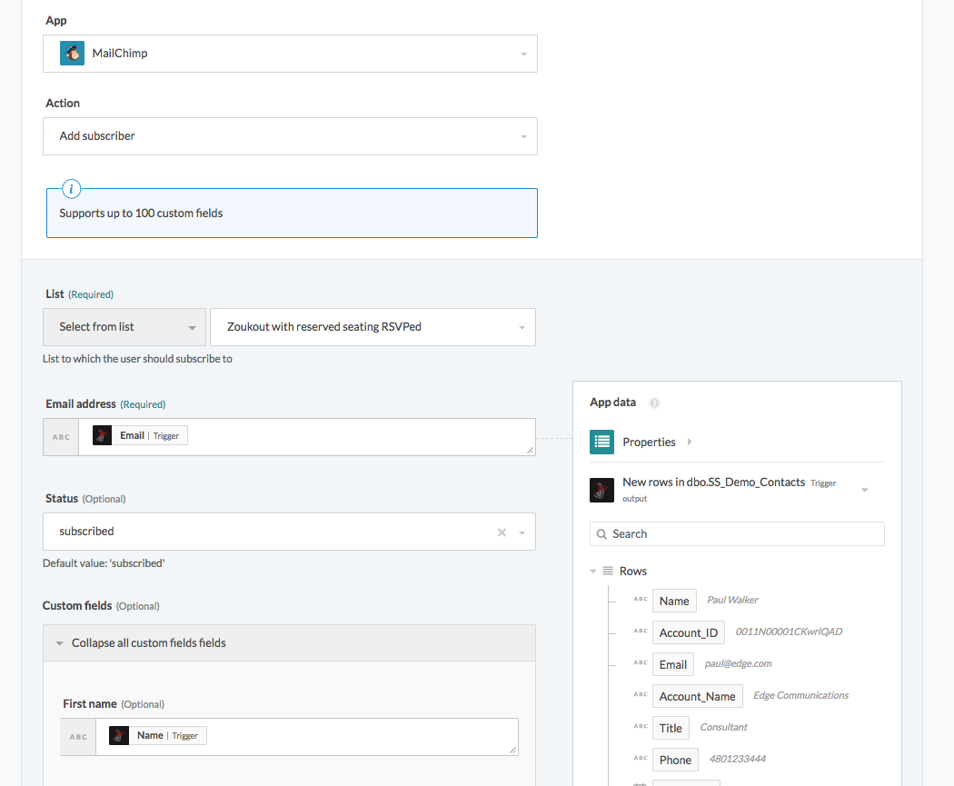 Mailchimp コネクターでの購読者の設定