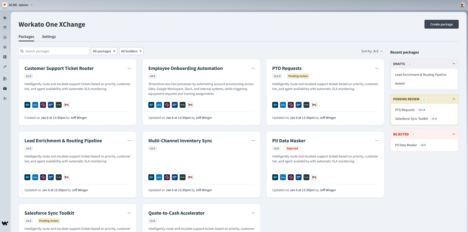 Workato One XChange dashboard
