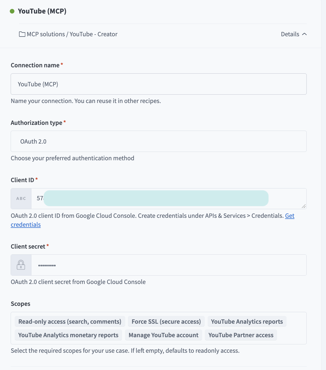 Set up your YouTube connection